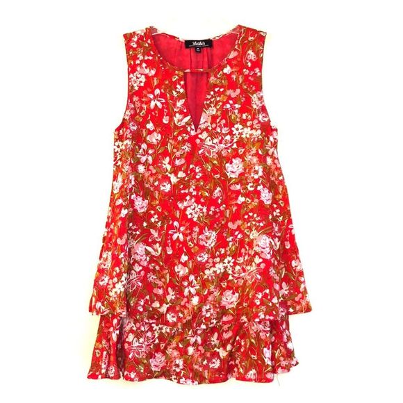 Lulu’s Red Sleeveless Floral Ruffle Dress Medium - Picture 1 of 6